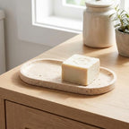 YKAJO Yellow Travertine Oval Marble Tray, 9.8x4.7 Vanity Perfume Organizer - Image 5