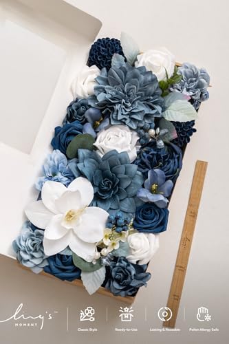 Ling's moment Artificial Wedding Flowers Combo, Dusty Blue & Navy, Deluxe - Image 6