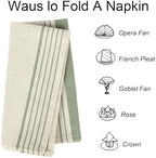 Sage Green Striped Napkins, Farmhouse Set of 12 Linen Dinner Napkins, Reusable & Washable 17x17 Inches for Everyday Use - Image 6