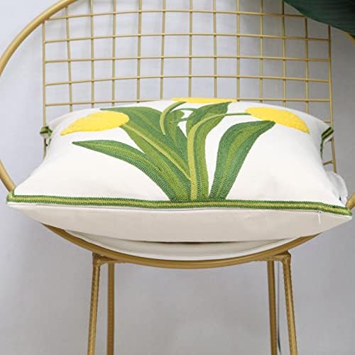 Pack of 2 Embroidered Decorative Throw Pillow Cover 18x18 Inch Farmhouse Floral Pillowcase for Living Room Sofa Bed (Yellow Tulip) - Image 5