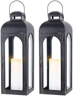 NEEDOMO Set of 2 Lanterns Decorative for Home,22''H Large LuxuryBronze Metal Hurricane Lanterns with Tempered Glass Panels for Porch,Tabletop, Mantle, Wall Hanging, Garden, Indoor & Outdoor Décor by NEEDOMO-LightUpYourSpace