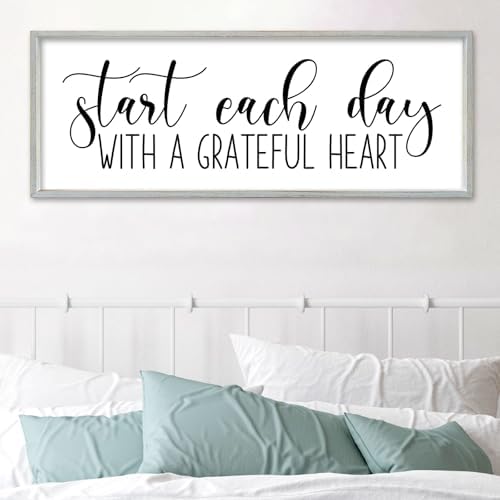 SRSZHIYUE Start Each Day With A Grateful Heart Sign, 40"×15", White - Image 3