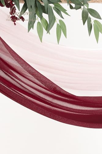 Floroom Arch Flowers with Drapes Kit (Pack of 4) - 2pcs Artificial Burgundy & Blush Floral Swag Arrangement with 2pcs Draping Fabric for Wedding Ceremony Arbor and Reception Backdrop Decoration - Image 4