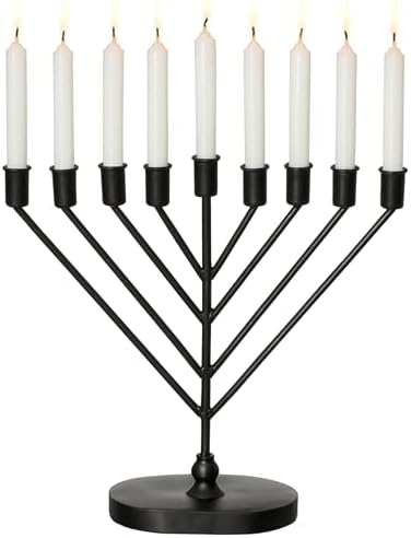 Vintiquewise 9-Branch Rambam-Style Hanukkah Menorah Mid-Century Modern Decorative Accent Traditional Celebration Display and Festive Lighting Centerpiece Ideal for Tables Mantels and Shelves, Black by Vintiquewise
