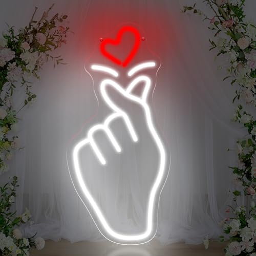 Finger Heart Neon Sign 16.8x7.9in LED Wall Light USB Powered Dimmable by DUOLIYBC