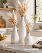 Minimal Line White Ceramic Vase Set of 3, Matte Decorative Flower Vases - Image 4