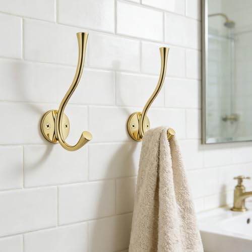 SAILING 3 Pack Coat Hooks - Polished Gold Coat Hooks Decorative Wall Hooks for Bathroom Living Room Bedroom Hanger for Robe Dressing Room Fitting Room - Image 6