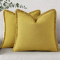 decorUhome Linen Fringe Mustard Yellow Throw Pillow Covers 18x18 Set of 2 by decorUhome