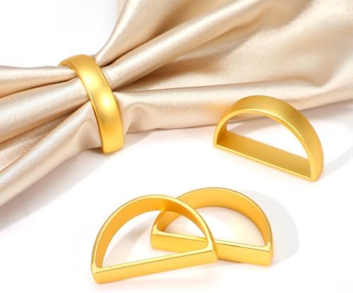 50 Pcs Gold Napkin Rings, Matte Gold Semicircle Thanksgiving Napkin Rings, Modern Serviette Napkins Ring for Table Settings, Kitchen Dinner Party Wedding Decorations - Image 4