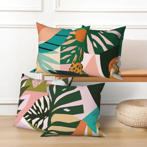 Tropical Leaves Throw Pillow Covers 26''x26'' Set of 4, Abstract Palm Tree Leaf Pillowcases Summer Green Hawaiian Cushion Covers for Couch Sofa Bedroom Farmhouse Livingroom Garden Patio - Image 5