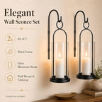 Black Wall Candle Sconces Set of 2, Candle Holder with Hurricane Glass - Image 5