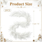 2Pcs Christmas White Norfolk Pine Garland,6Ft Artificial Snow Pine Garlands - Image 2