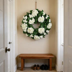 27" Hydrangea Wreath for Front Door – All-Season Wedding Décor with Lamb’s Ear Leaves & Hydrangea Blooms – Spring/Summer Farmhouse Style, Perfect Year-Round Decoration (White Hydrangea, Extra Large) - Image 6