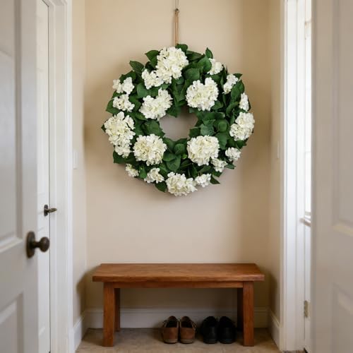 27" Hydrangea Wreath for Front Door – All-Season Wedding Décor with Lamb’s Ear Leaves & Hydrangea Blooms – Spring/Summer Farmhouse Style, Perfect Year-Round Decoration (White Hydrangea, Extra Large) - Image 6