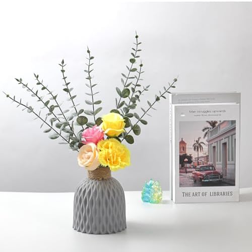 Fake Plants, 200Pcs Eucalyptus Stems Artificial Flowers, Fake Eucalyptus Leaves Stems, Plastic Grey Green Touch Leaf Branches for Home Office Flowers Bouquet Centerpiece Wedding Decoration - Image 6