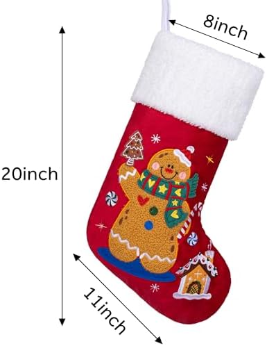 BHD BEAUTY Christmas Stocking 6 Pack Green Blue Red Velvet Embroidery Pattern Soft Faux Fur for Family Decorations Hanging Ornament for Xmas Holiday Party - Image 4
