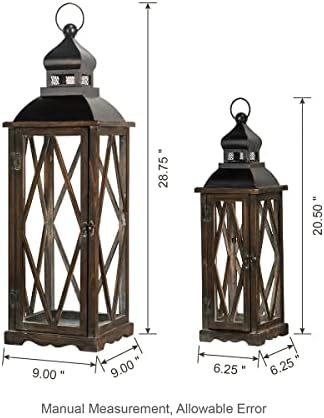 Glitzhome Farmhouse Lanterns Decorative Indoor, 2 Pack Wood/Metal Decorative Candle Lanterns, Vintage Lantern Decor Large Floor Lanterns for Home Decor, Brown (No Glass) - Image 4
