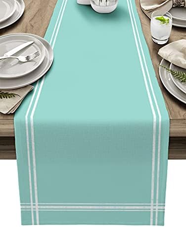 Smile Sunflower Light Teal Table Runner, Burlap Table Runners 120 inches Long,Farmhouse Style Solid Color Table Runner for Wedding Holiday Party Dinner,Dresser Scarf Decor by Smile+Sunflower