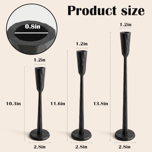 Black Taper Candle Holders Set of 3, Vintage Candlestick Holder - Image 2