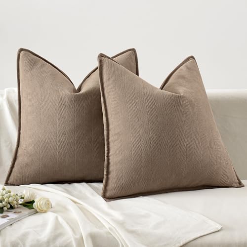 MIULEE Pack of 2 Coco Brown Euro Shams Chenille Pillow Covers 26x26 Inch - Image 6