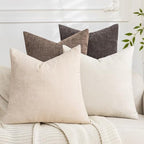 Set of 4 Soft Textured Decorative Throw Pillow Covers 24x24 Inch Cozy Farmhouse Cushion Cover Square Accent Pillow Cases for Bed Couch Sofa Living Room, Neutral by Cozoomy