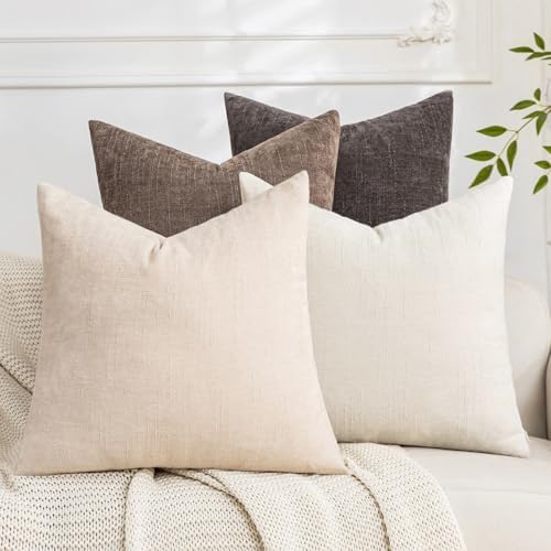 Set of 4 Soft Textured Decorative Throw Pillow Covers 24x24 Inch Cozy Farmhouse Cushion Cover Square Accent Pillow Cases for Bed Couch Sofa Living Room, Neutral by Cozoomy