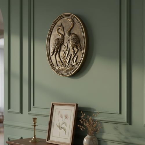 Vintage Crane Wall Sculpture, Antique Wall Decor, Crane Wall Art, Hand Painted Wall Decoration with Embossed Couple Birds Design, Heron Wall Art, Vintage Wall Decor for Living Room Bedroom Dining Room Hallway, Housewarming Gifts - Image 5