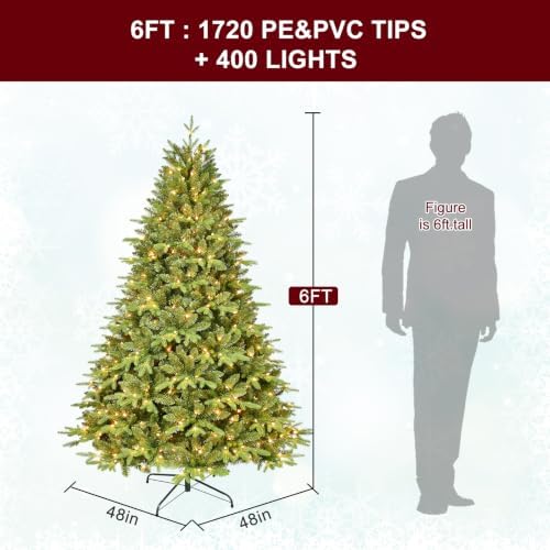 Treepool 6FT Prelit Artificial Christmas Tree, 1720 PE/PVC Tips, 400 Lights - Image 6
