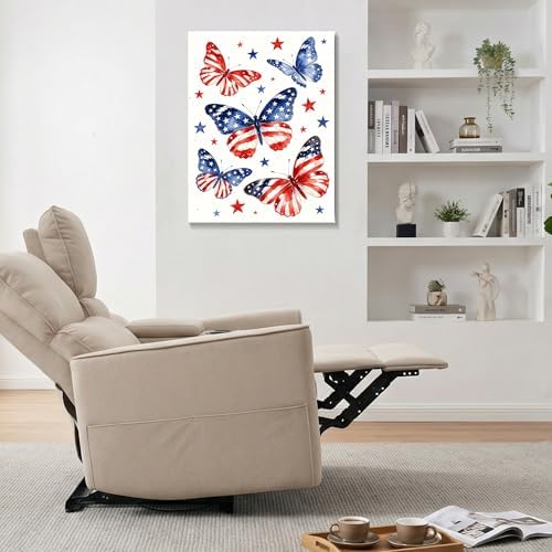 July 4th Patriotic Canvas Wall Art 4th of July USA Decorations American Flag Stars Butterfly Picture Wall Decor Independence Day Home Decor 16x24in - Image 3