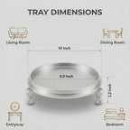 Matte Silver Decorative Tray, 11.8 Inch Round Tray with Claw Feet - Image 2