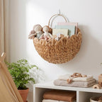 Scalloped Wicker Wall Basket, Water Hyacinth Hanging Basket with Handle - Image 6