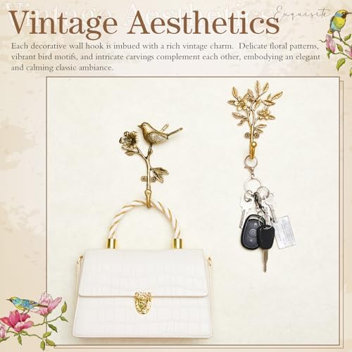 2 Pack Vintage Bird Hooks for Wall Decorative Hooks,5.5 to 5.9 in - Image 4