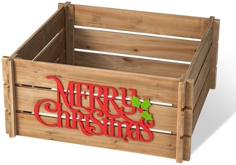 Glitzhome 24" L Wooden Tree Collar, Christmas Tree Base Cover, Farmhouse Merry Christmas Crate Collar Decorative Christmas Tree Skirt Collar Christmas Tree Collar for 7.5ft Tree - Image 6