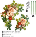 Wedding Decor (Pack of 2) Welcome Sign Flower Backdrop Garland for Ceremony Reception Wall Easel Home Decoration Entryway Faux Outdoor Board Head Table Decor (Orange & Terracotta) - Image 3
