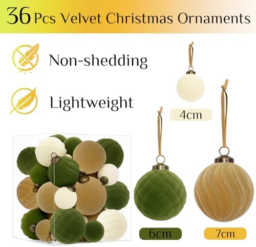 XmasExp 36PCS Velvet Christmas Ornaments Set Mixed Flocked Balls Ornaments Shatterproof Christmas Tree Decorations for Holiday,Party,Home（Mixed） - Image 2