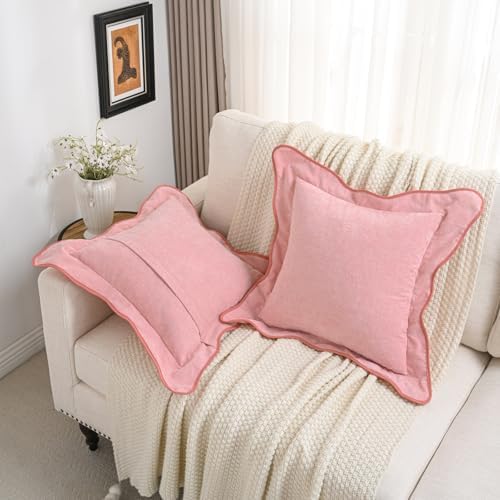 FUTEI Pack of 2 Chenille Throw Pillow Covers 26x26 Inch, Pink - Image 5