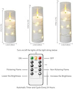 Sasigeiaa Flameless Candles with Embedded Star String - Battery Operated LED Candles, with Remote,12 White Flickering Candles for Christmas, Weddings, Home Decor & Party,(D 2.3"×H 5" 6" 7") - Image 2