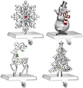 GUOER 4 Pack Snowflake Christmas Stocking Holder Set for Mantle Christmas Decorations Mantle Fireplace Topper-Snowman Reindeer and Christmas Tree Hangers Decorative Metal Hanger (Red Rhinestone) by GUOER
