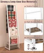 6.3ft Blanket Ladder with Storage Basket, 5 Tier Decorative Ladder Shelf Stand for Living Room & Bedroom, Wall-Leaning Blanket Holder Quilt Rack for Home Décor, Rustic Brown & White - Image 4