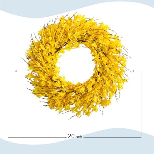 22inch Artificial Forsythia Flower Wreaths Spring Summer Fall Wreath Silk Leaves Wreath for Front Door Wreaths Porch Farmhouse Patio Garden Home Decor (Yellow) - Image 4
