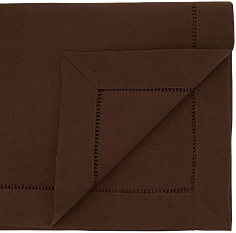 SARO LIFESTYLE Classic Hemstitch Table Runner - Elegant Everyday Table Runner with Textured Fabric and Hemstitched Border for Dining Tables and Formal Entertaining, 16"x90", Chocolate - Image 2