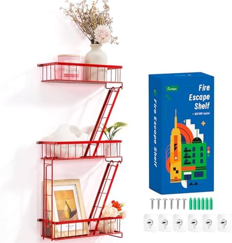 SweetSage Fire Escape Wall Shelf Red - New York Wall Art Decorative Figure Display Floating Shelves Metal Racks for Living Room, Home Office Storage (3-Tier) by HOME