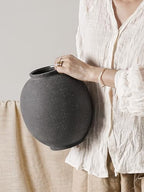 Large Blak Ceramic Vase - 9.8 Inch Rustic Farmhouse Flower Vase for Home Decor, Minimalist Tall Vases for Living Room, Table, Bathroom, Holiday & Weddings,Sandstone Dark Grey - Image 4