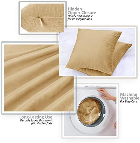 Nestl Throw Euro Pillow Covers, Cozy Velvet Decorative Pillow Covers 26 x 26 Inches, Soft Solid Couch Pillow Case for Sofa, Bed and Car, Set of 2 - Camel Gold - Image 3