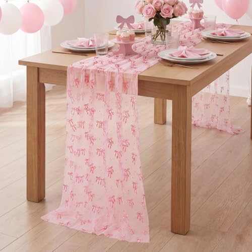 8 Pcs Pink Bow Table Runners 29 x 70 in Pink Bow Tablecloth - Image 4