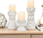 Rustic White Wood Candle Holders Set of 3, Farmhouse Beaded Wood Pillar Candle Holder, Candle Holders for Pillar Candles & Candlesticks, Candle Sticks Holder Decor for Table Centerpiece - Image 7