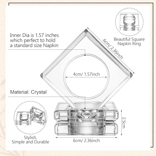 Set of 12 Crystal Glass Napkin Rings Clear Napkin Holder, 2.3 Inch - Image 4