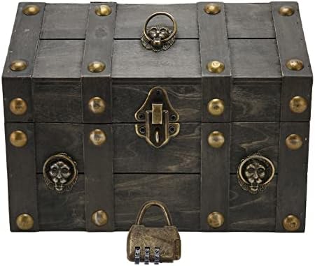 TeamSky Vintage Gray Wooden Storage Box with Lock, Jewelry Chest by Teamsky