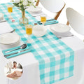 Cupuamon Fabric Checkered Table Runner 12 Pack Waterproof Gingham Table Runner 14W x 108L Buffalo Check Table Runners for Parties Kitchen Dining Wedding Banquet (Aqua and White) by Cupuamon