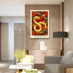 Chinese Lunar Year of the Snake Golden Art Print – Traditional Oriental Home Decor Red Peony & Cloud Pattern Zodiac Wall Decor for Apartment Bedroom Living Room Office 8X12 in Black Framed - Image 7